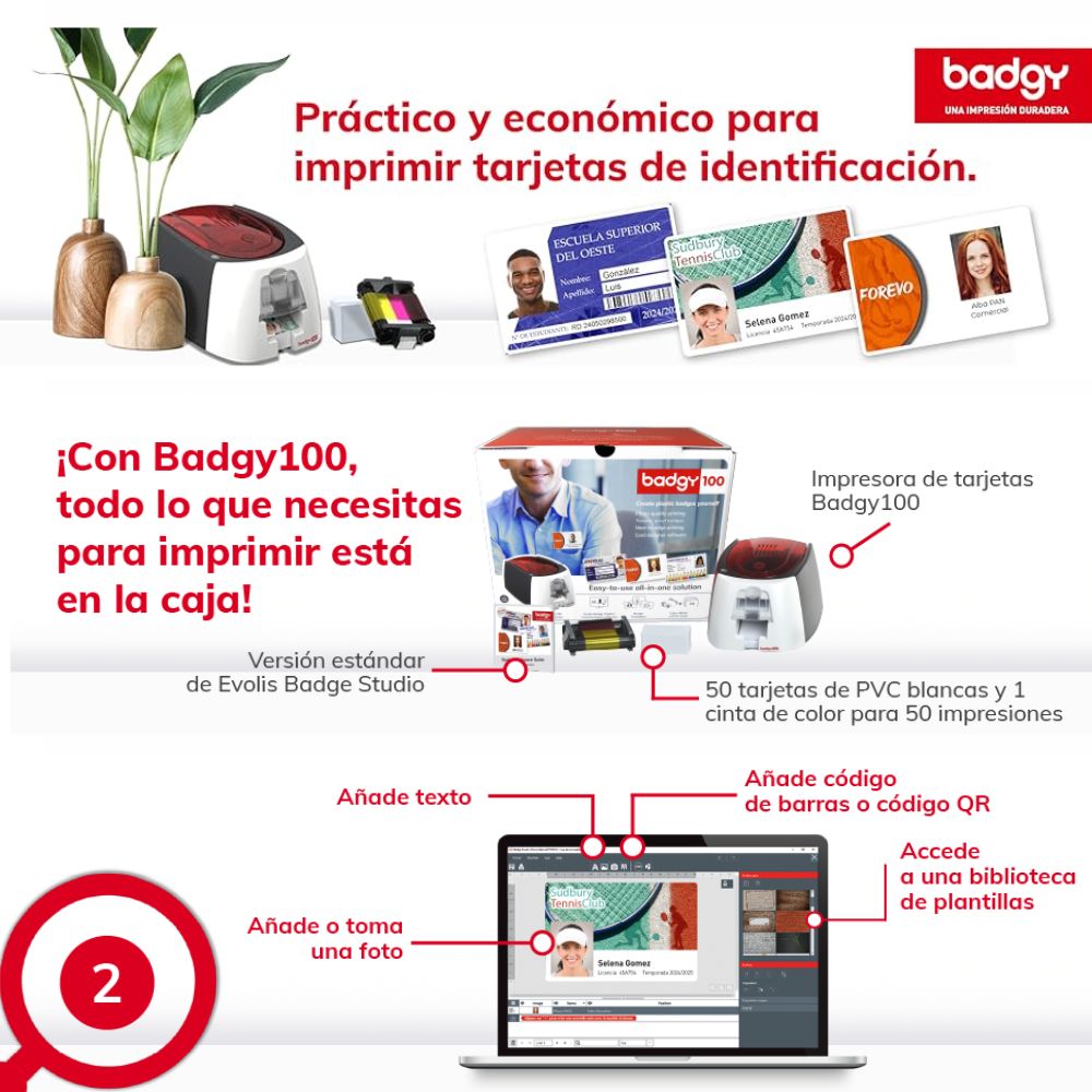 Kit Impresora Badgy 100 | Todo en Uno: Cinta, Tarjetas y SW