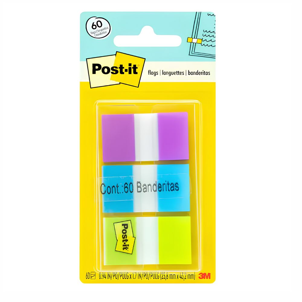 Banderitas Post-It 3M 680-Pbg | 3 Colores Fríos 1x1.5 Pulgadas