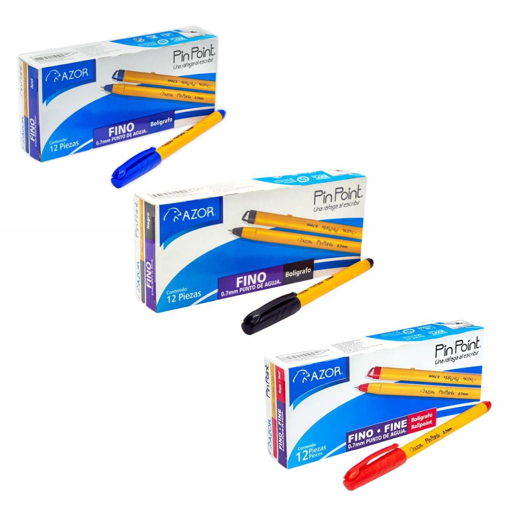 Bolígrafo fino Pin Point 0.7 mm color cuerpo amarillo caja con 12 pzas