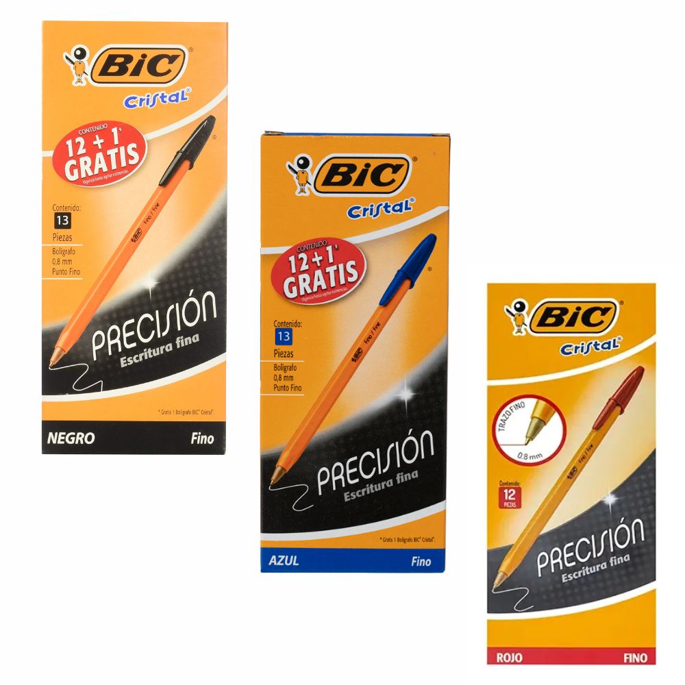 Bolígrafo BIC Cristal | Punto Fino 0.8mm | Colores Negro, Rojo, Azul