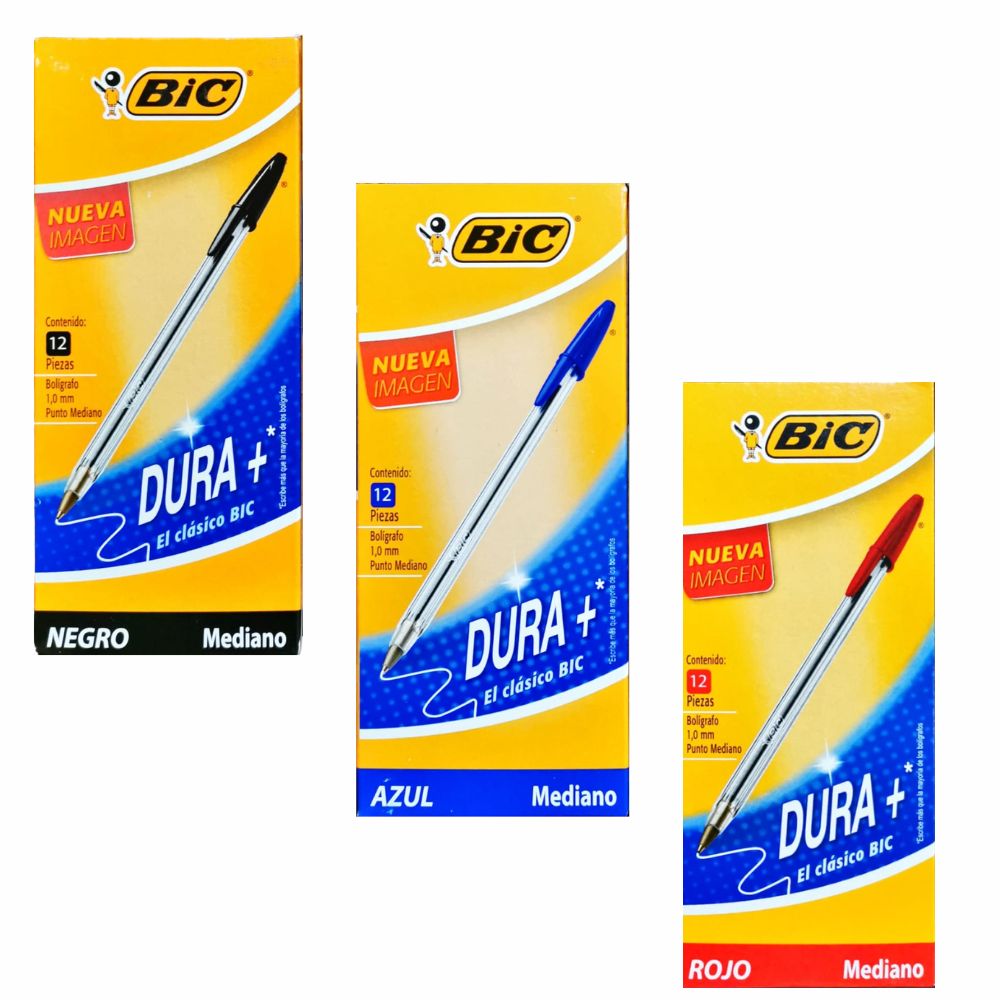 BOLIGRAFO BIC PUNTO MEDIANO C/12 Pzs Negro-azul-rojo