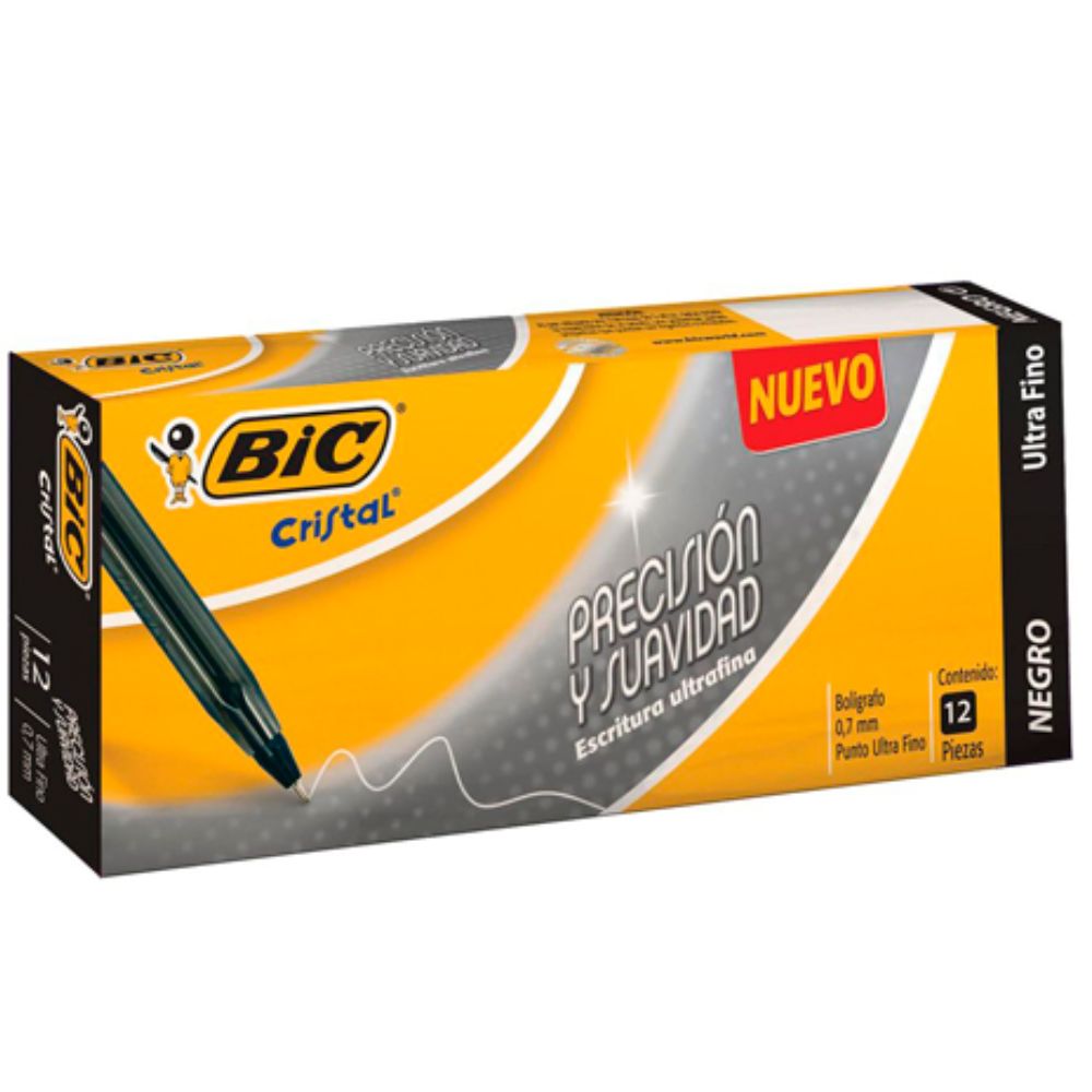 Bolígrafo Bic Cristal Ultra Fino 0.7mm Negro | Caja c/12