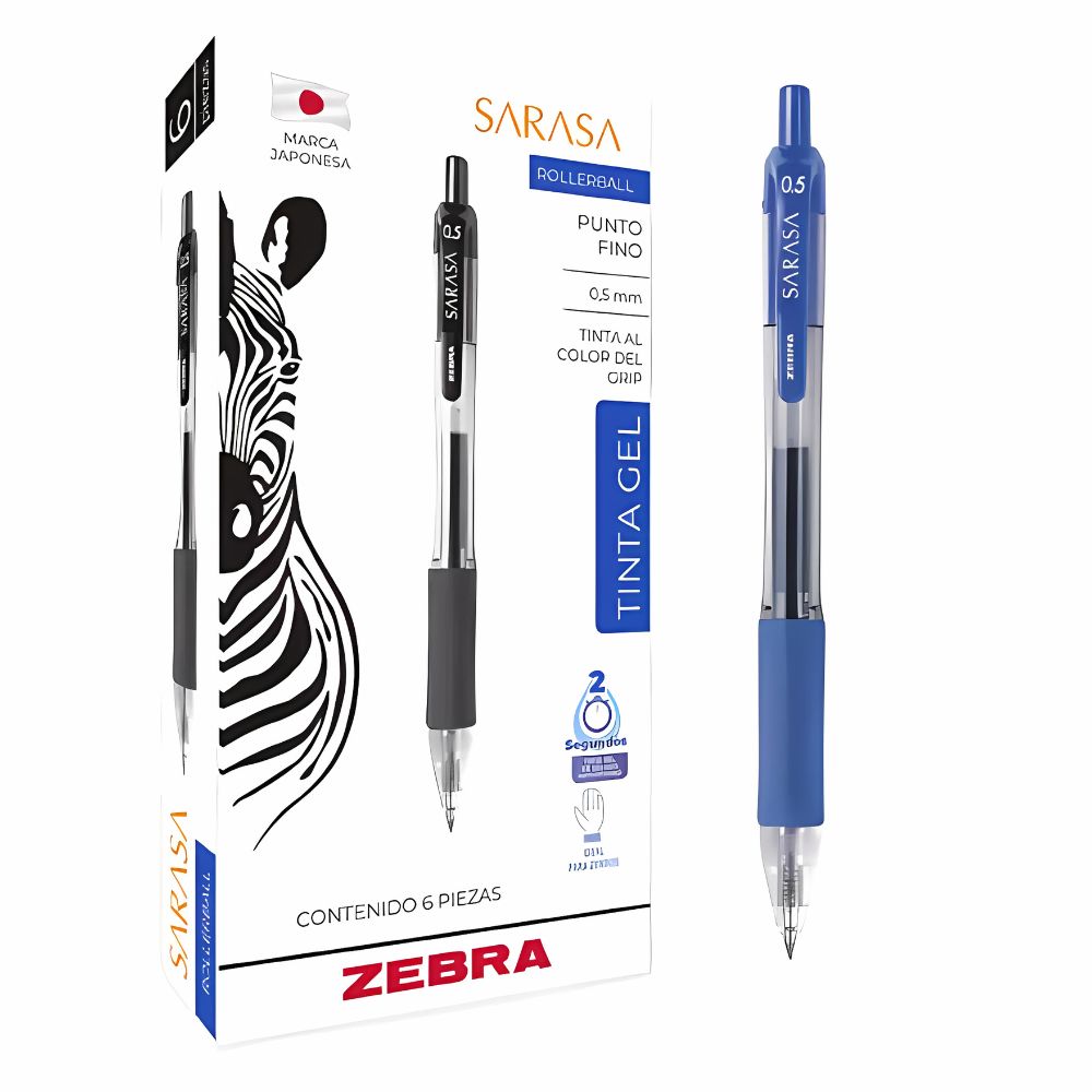 Boligrafo Gel Retractil Sarasa Zebra, Fino 0.5 Mm, Caja 6 Pz