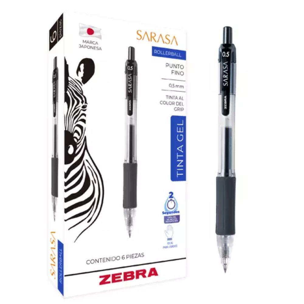 Boligrafo Gel Retractil Sarasa Zebra, Fino 0.5 Mm, Caja 6 Pz