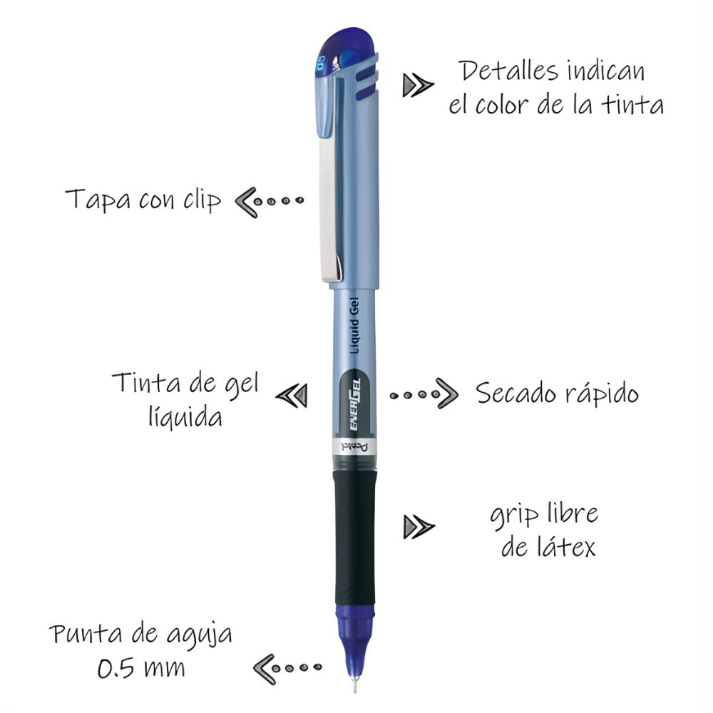 Bolígrafo Pentel EnerGel Stick 0.5 mm | Gel Secado Rápido | Caja 12 Pzas