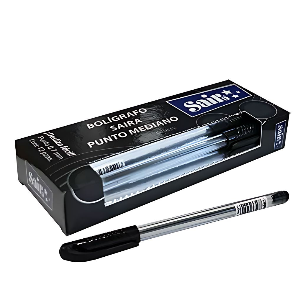 Bolígrafo Semi Gel Sajor 0.7 mm | Negro - Azul | Caja con 12 Piezas