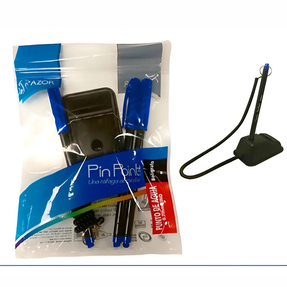 Bolígrafo Mostrador Azor Pin Poin | Con Base y 3 Piezas | Negro o Azul
