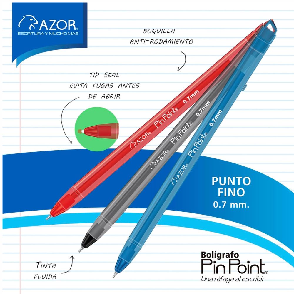 Bolígrafo PIN POINT Fino 0.7 mm Surtido | Tinta Fluida | Bote 36 Piezas (6810BCS)