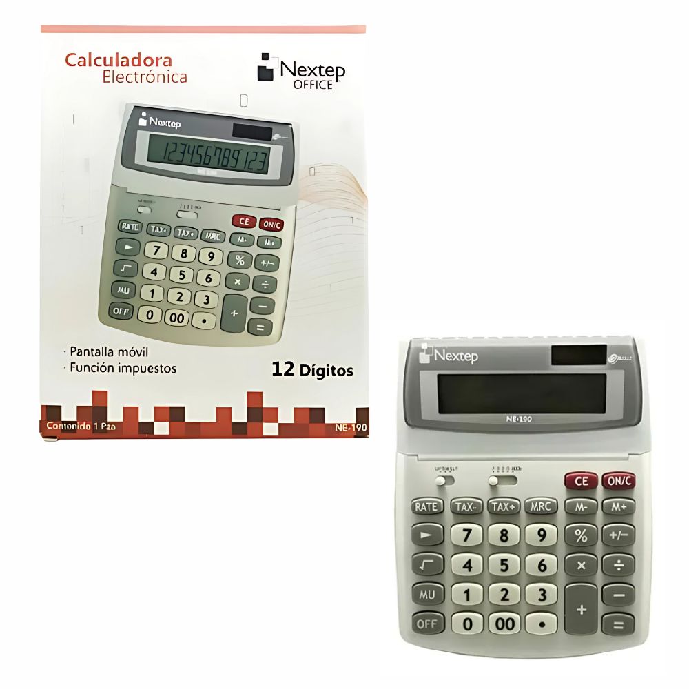 Calculadora Nextep NE-190 | 12 Dígitos, Escritorio, Impuestos, Solar/Batería