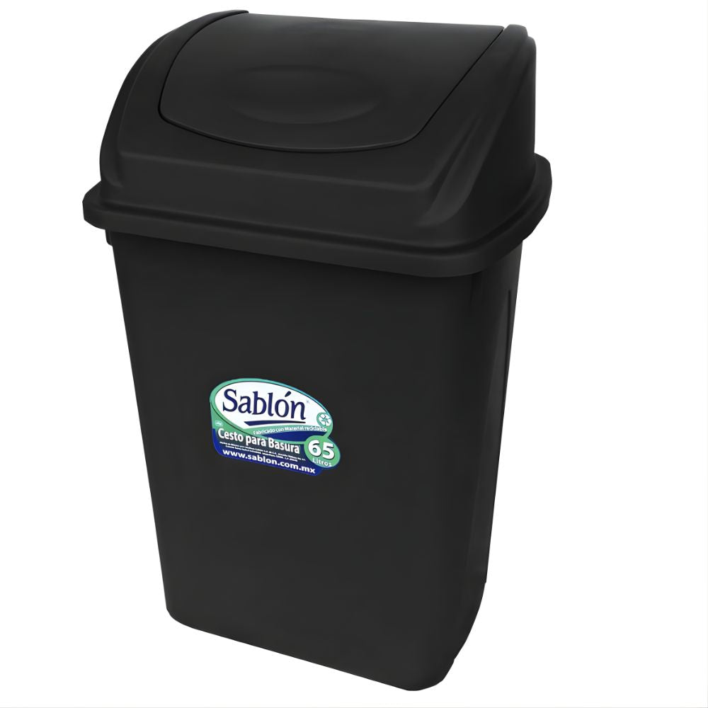 Cesto Sablón 8094NE con Tapa de Balancín | 17 Litros | Negro Mate