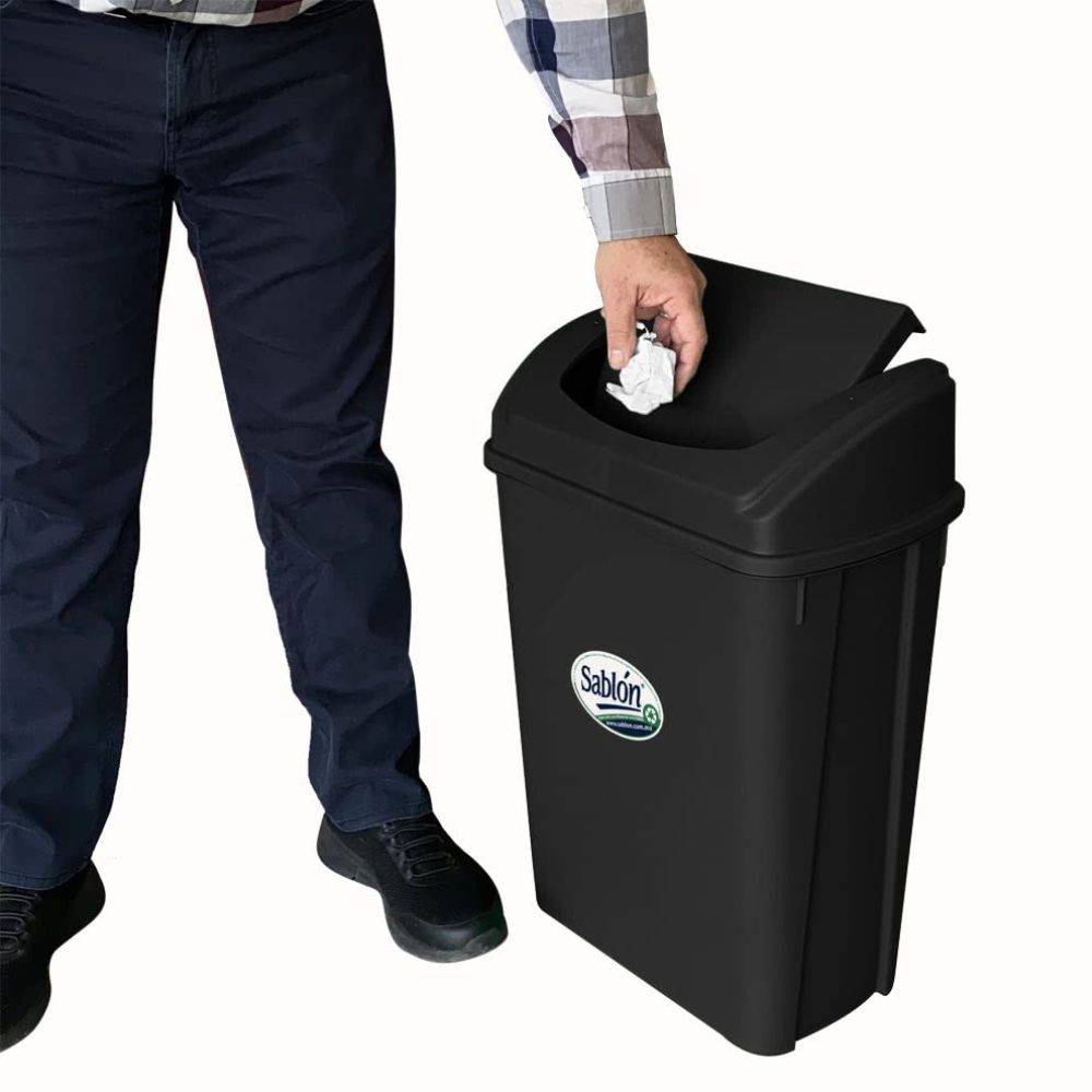 Cesto Sablón 8094NE con Tapa de Balancín | 17 Litros | Negro Mate