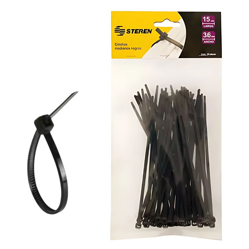 Cinchos Sujetacables Steren Negros 190 x 4.8 mm | Paquete de 100