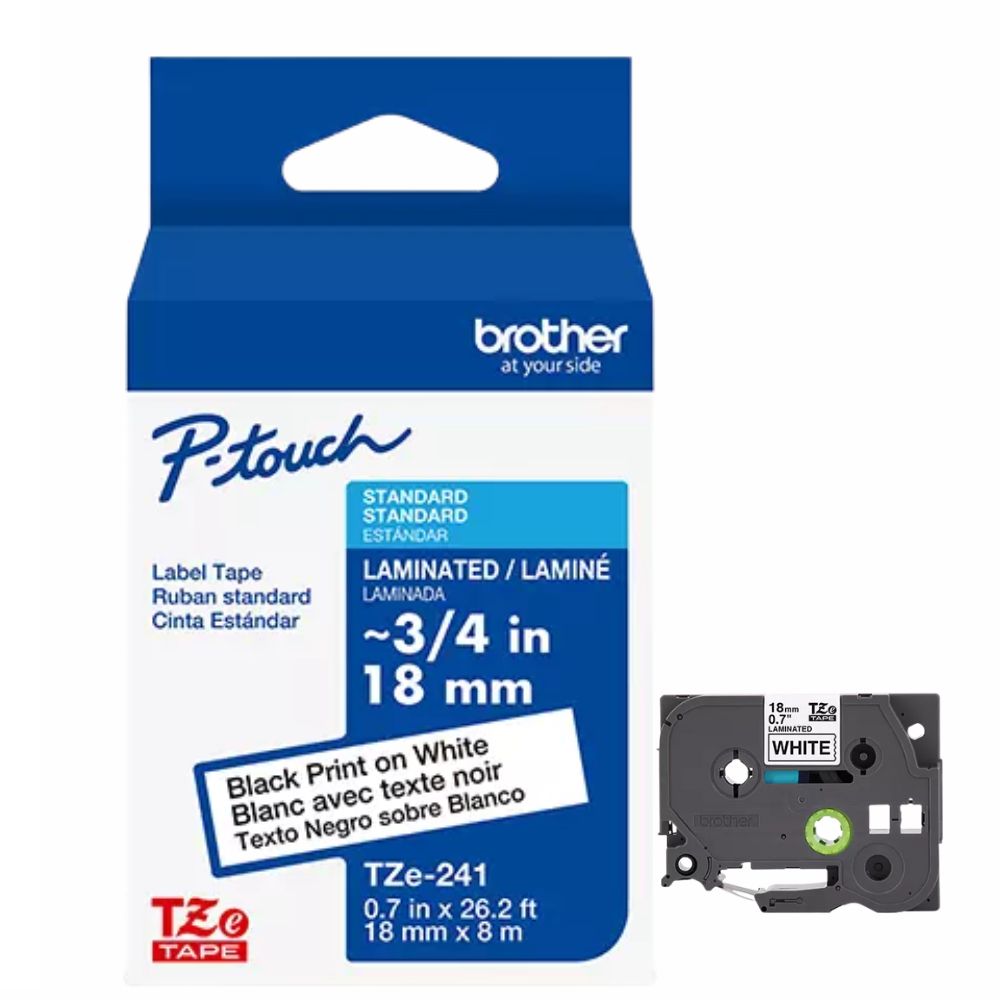 Cinta Brother TZE241 | Negro sobre Blanco, 18mm x 8m