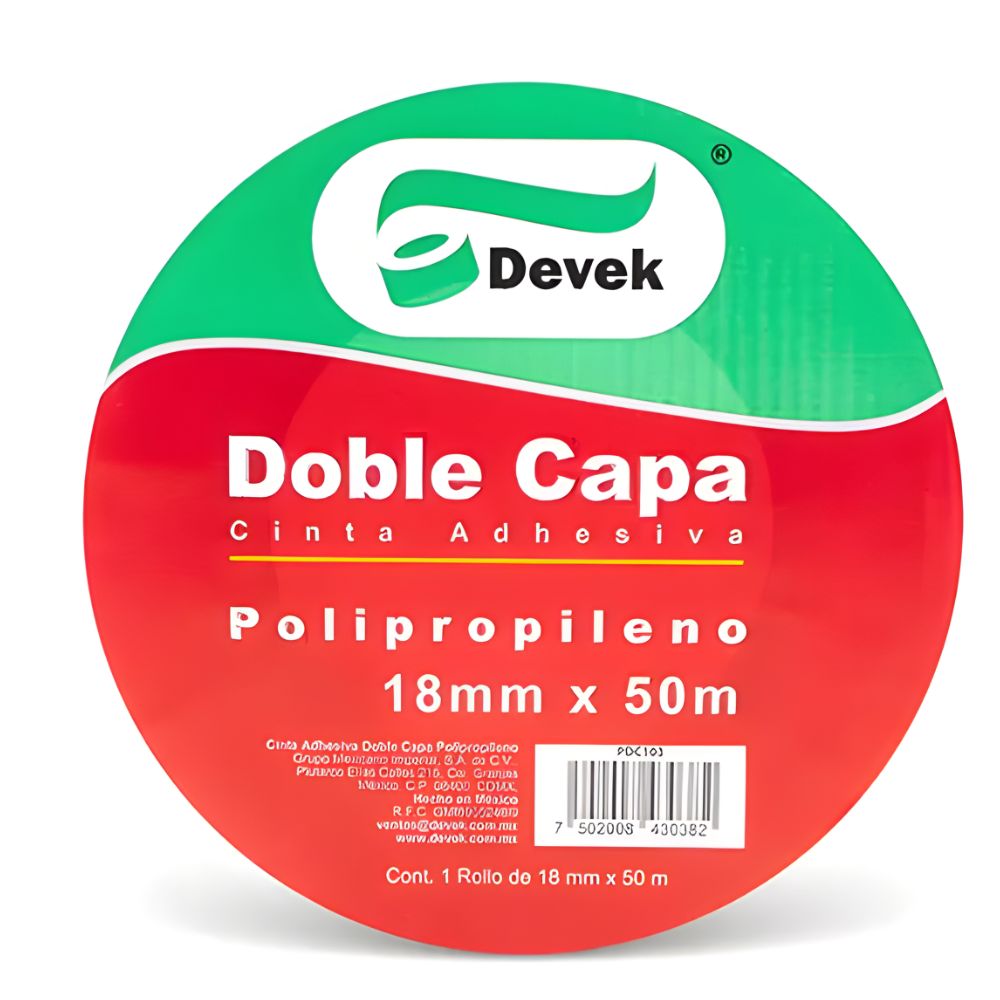 Cinta Doble Cara DEVEK | Polipropileno Adhesivo Acrílico 18 lb/in