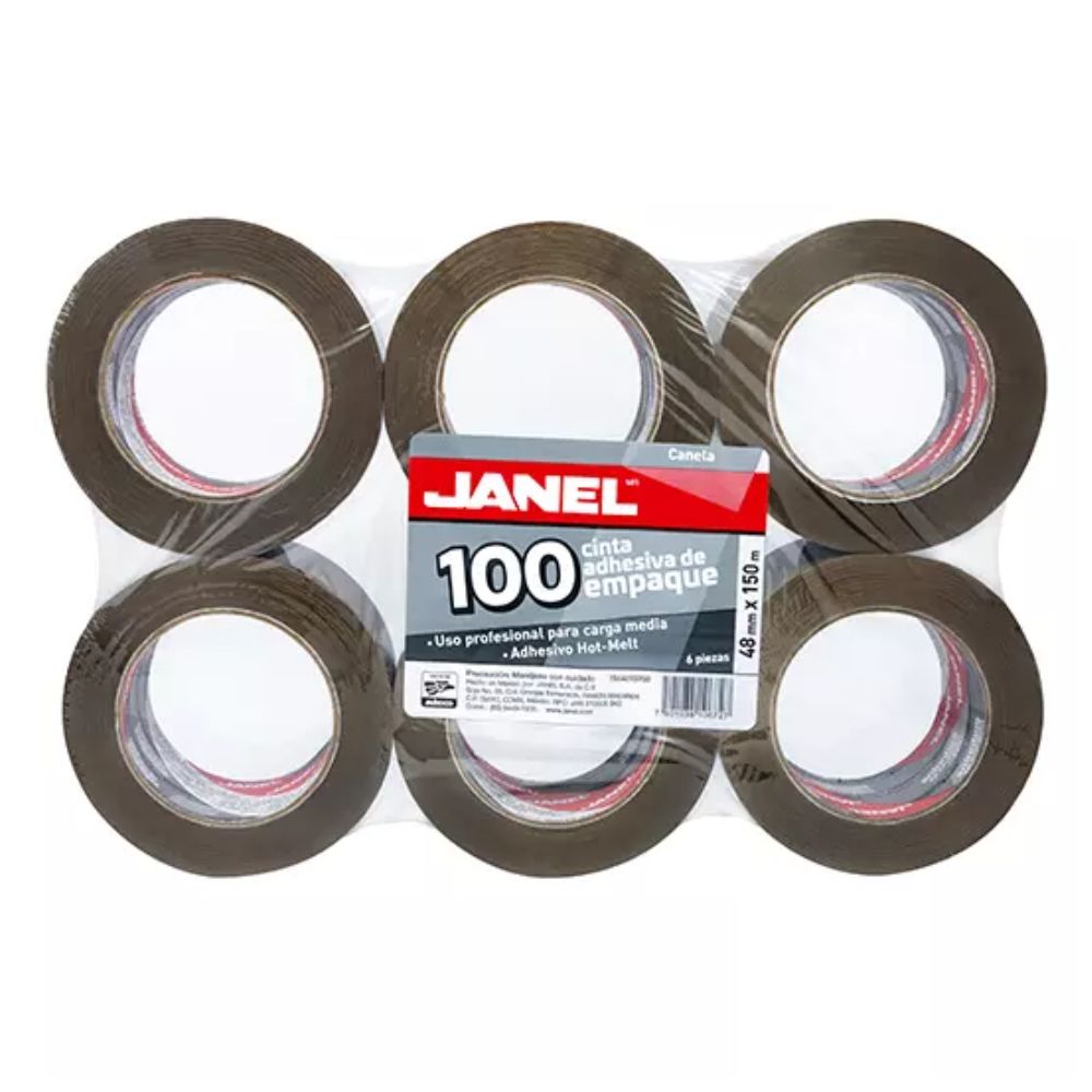 Cinta Empaque Janel 48 × 150 m Canela | Pack 6 Rollos Mod 100