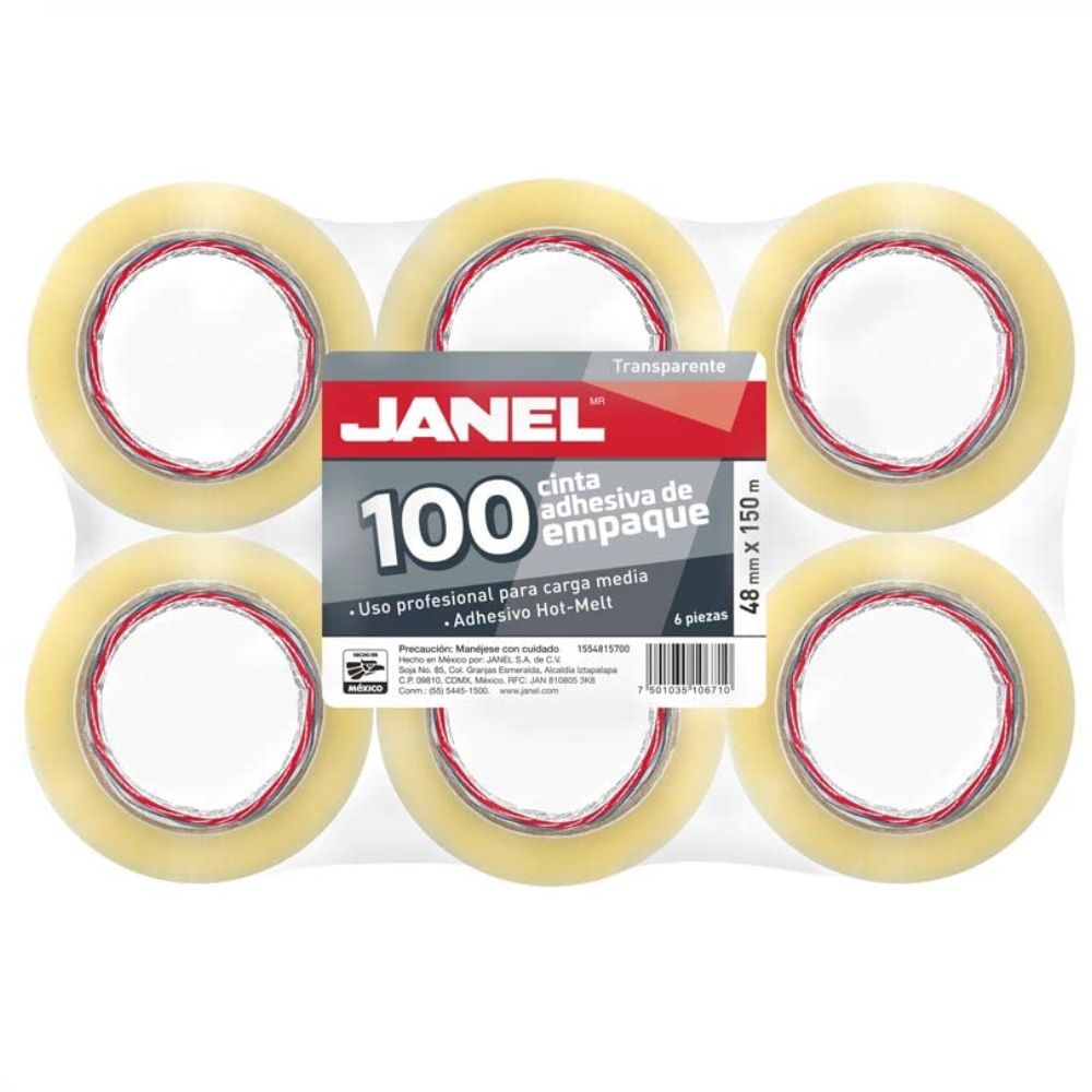 Cinta de Empaque Janel TYransparente 48 x 150 mod. 100 c-6 pzs