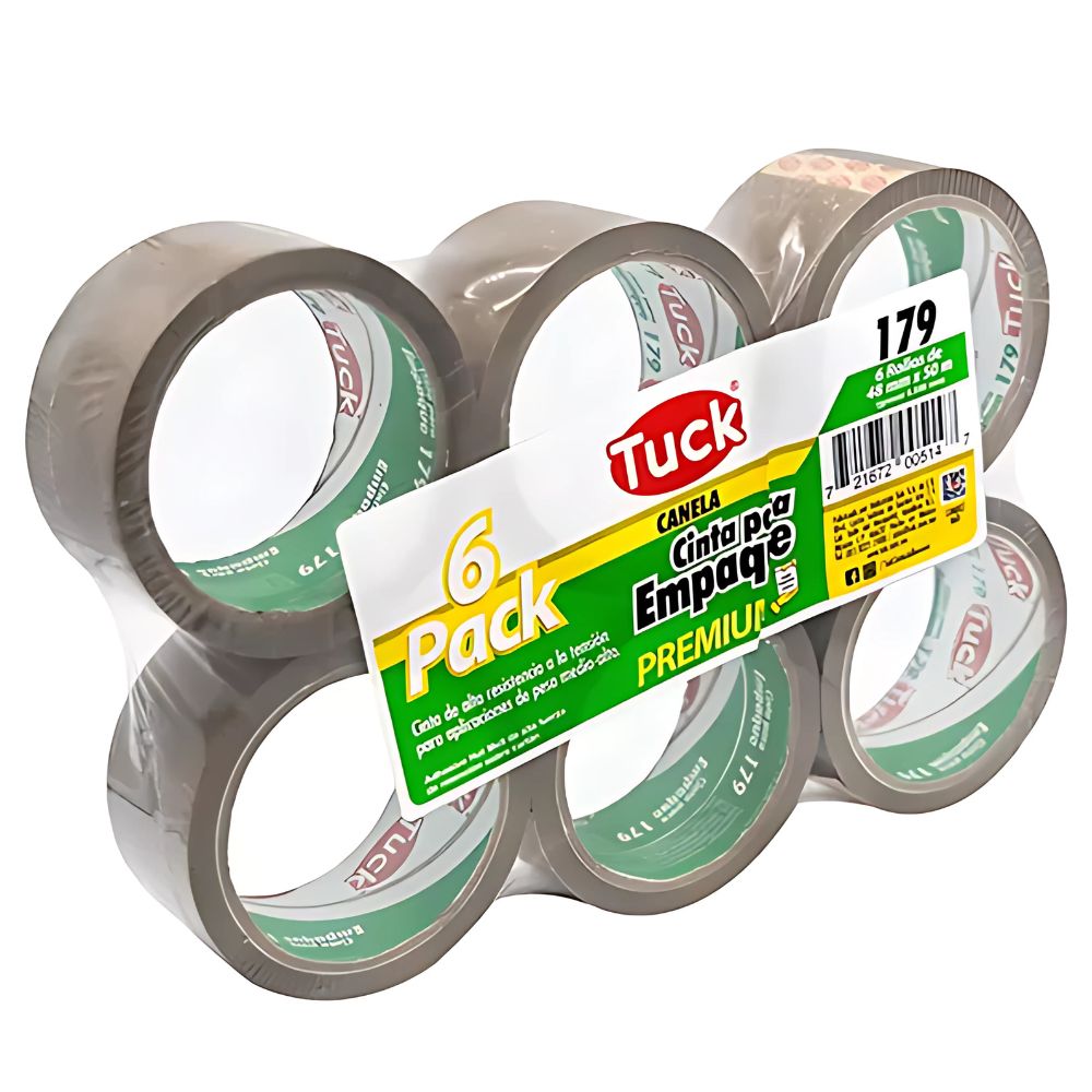 Cinta Empaque TUK Tipo 179 Canela 48mm x 50m | Blíster 6 Pzas