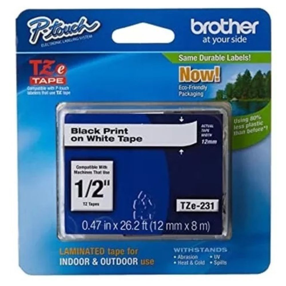 Cinta brother negro sobre blanco de 12mm TZE231