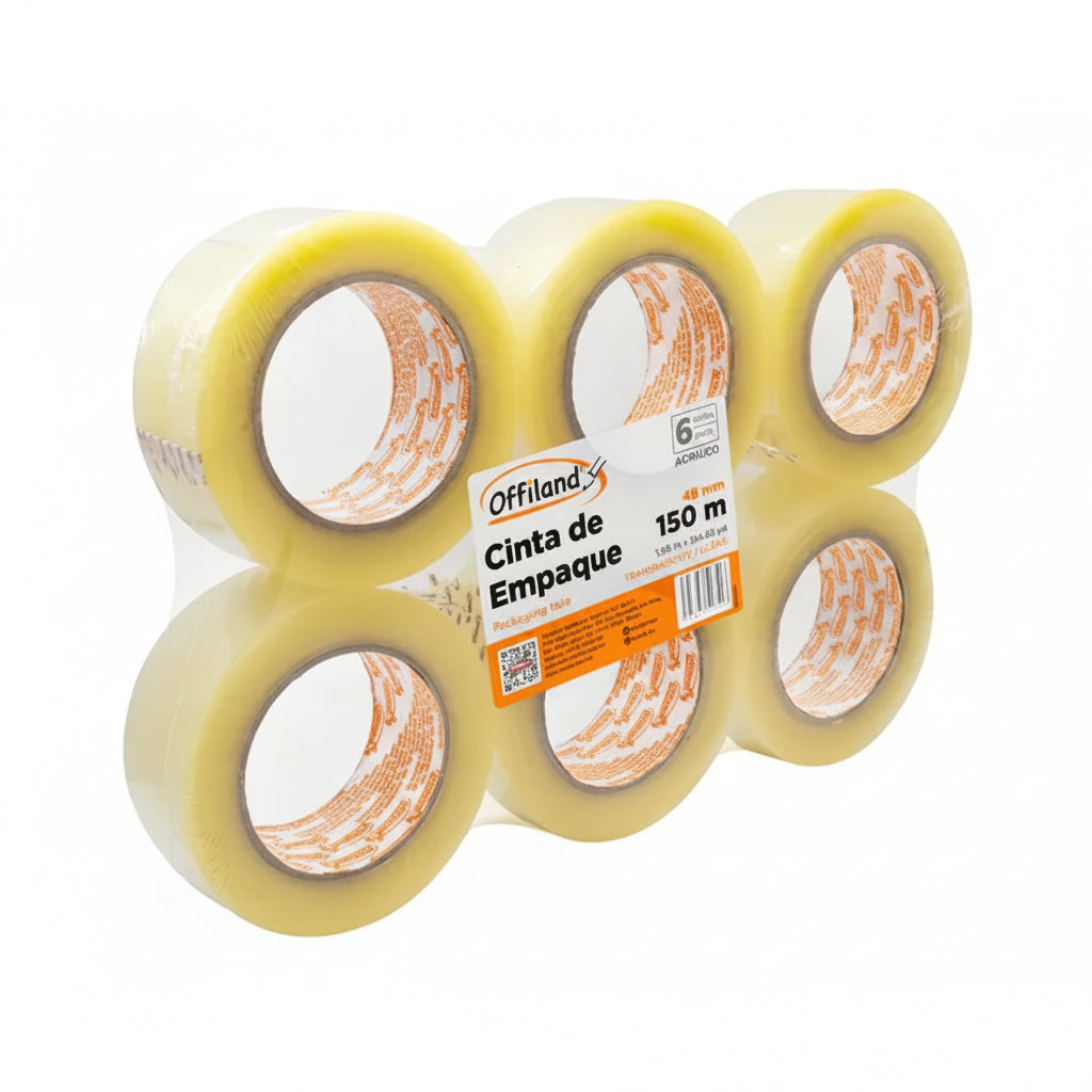 Cinta de Empaque Offiland 040 Transparente 48mm x 150m | 6 Rollos