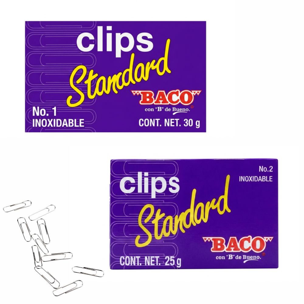 Clips Baco Estándar Económico No. 1 y No. 2 | Caja de 100 Piezas | Mayoreo B2B