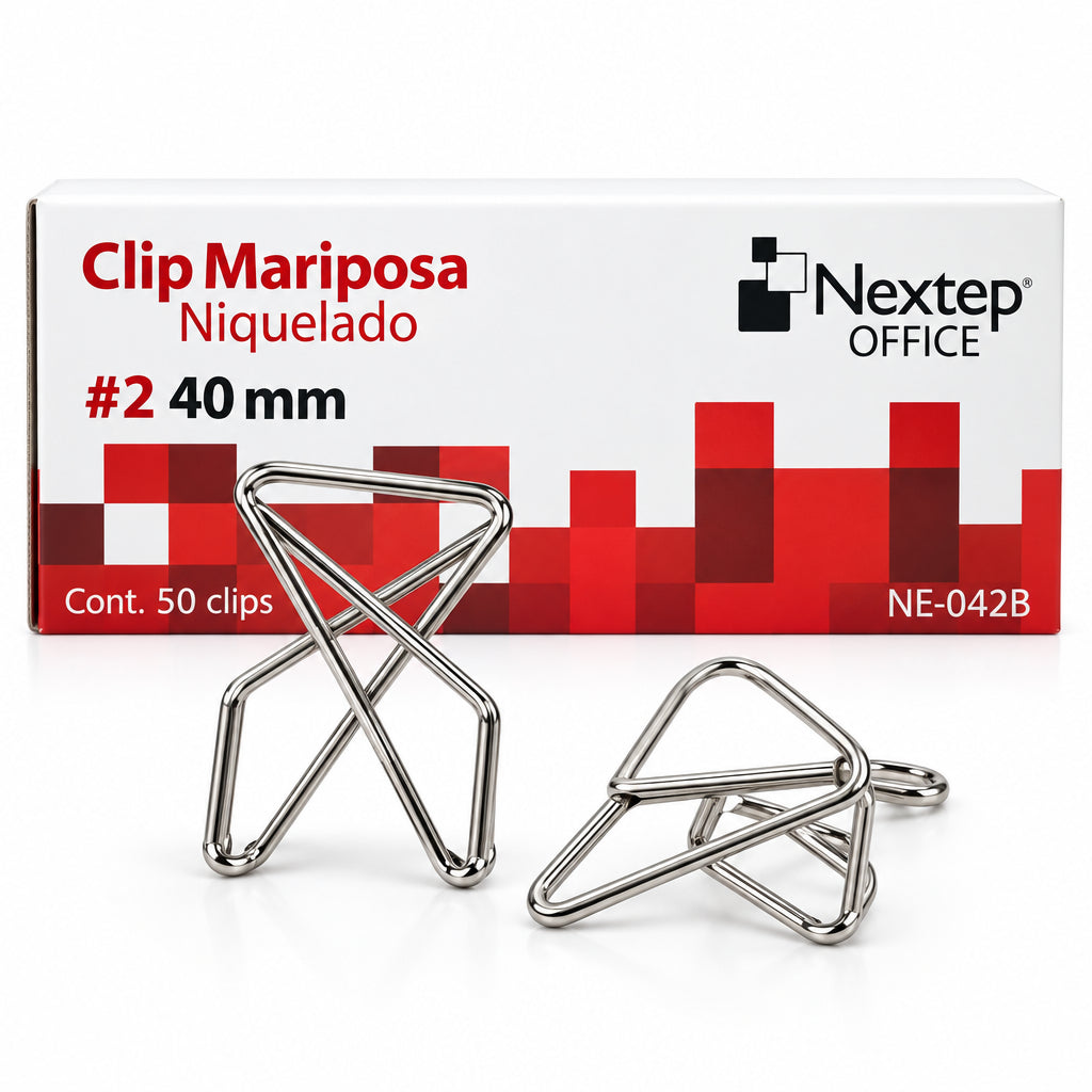 Clips Mariposa Nextep Niquelado #2 (40mm) - Paquete de 50 Clips NE-042BShop