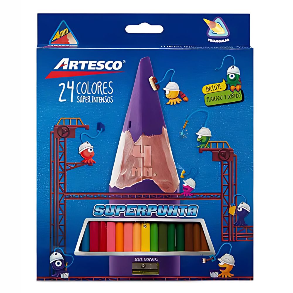 Colores Artesco Triangulares | 24 Piezas, Lápices de Madera Largos