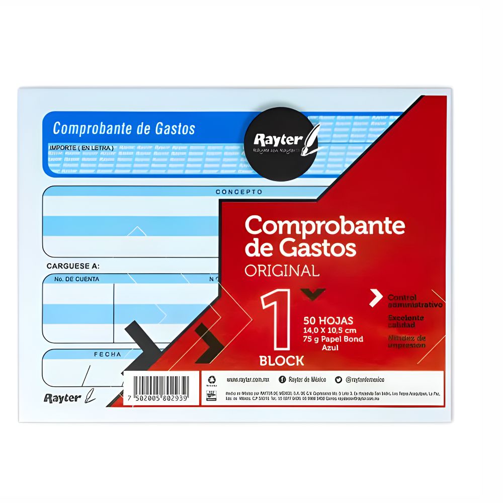 Comprobante de Gastos Rayter 1/4 Carta | 08COGA | Control