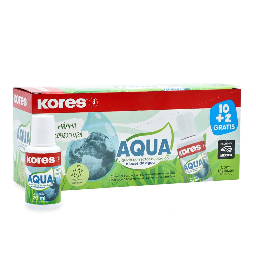 Caja de corrector liquido Kores Aqua 20 ml con 10 mas 2 piezas para escuela y oficina