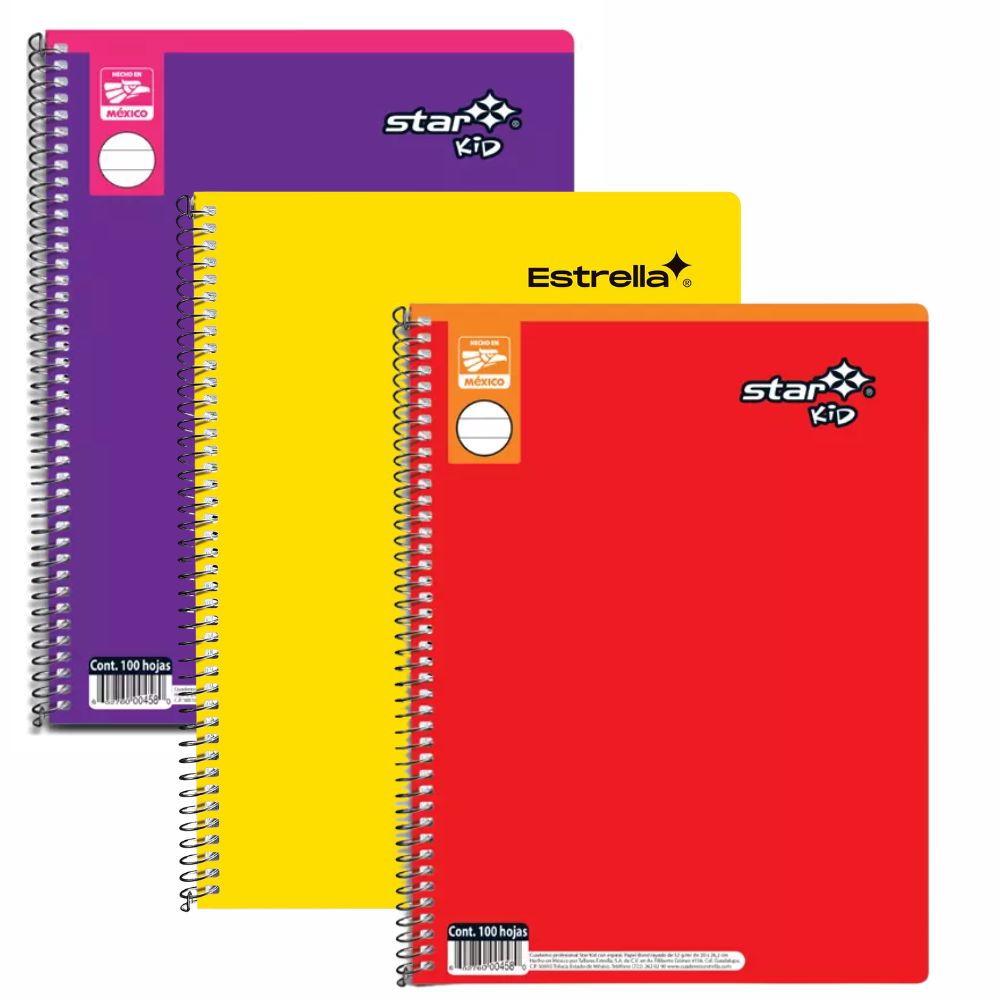 Cuaderno Profesional Estrella Kids Escolar | 100 Hojas | Cuadro, Raya | Pasta Dura Variada
