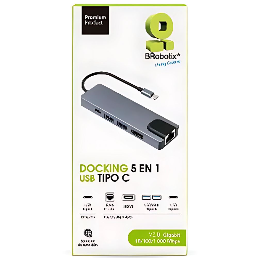 Docking Hub Brobotix 5 en 1 USB-C | HDMI, RJ45, USB 3.0