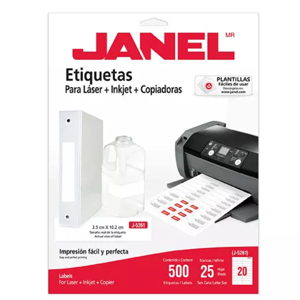 Etiqueta Laser Mod J-5261 Blanca Janel 25x102mm Con 500 Etiquetas
