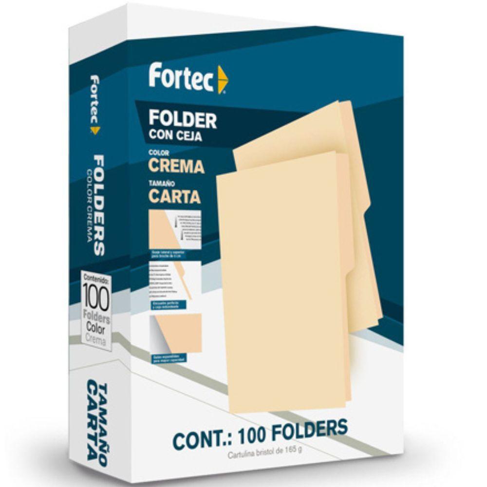 Folder Económico Fortec, Carta, Color Crema, Ceja 1/2, Caja Con 100 Piezas Fcc21 - Colmenero Shop