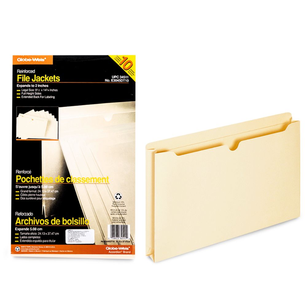 Folder Manila Expansible Globe-Weis Carta | Tipo Bolsa 5cm | 10 Pzas