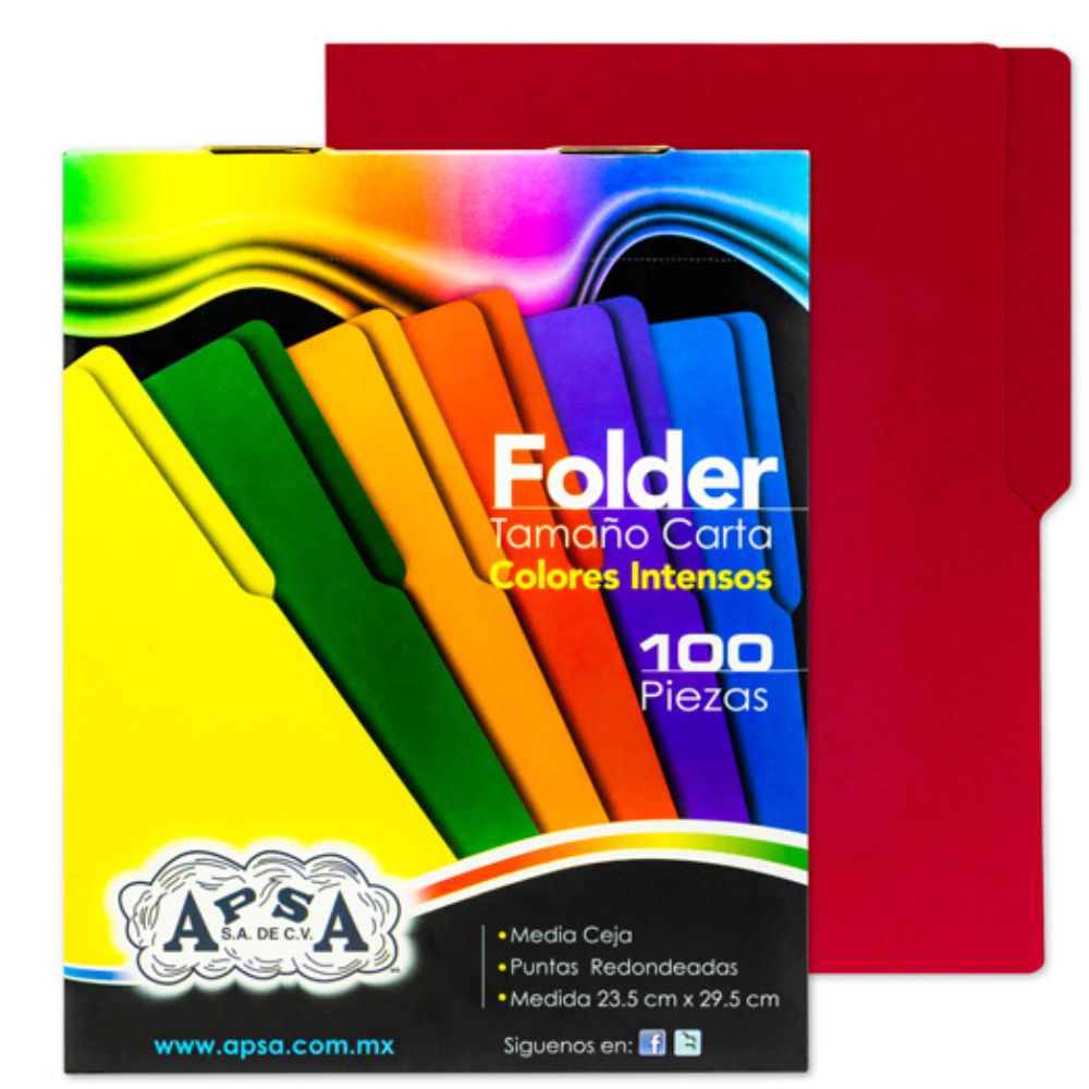 Folder rojo intenso APSA tamaño carta ,paquete con 100 piezas COLMENRO SHOP
