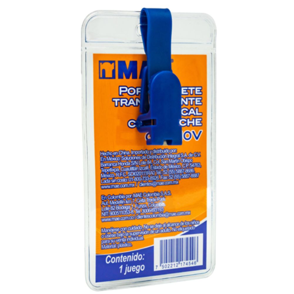Gafete Transparente Vertical Mae GFT-10V | Con Broche