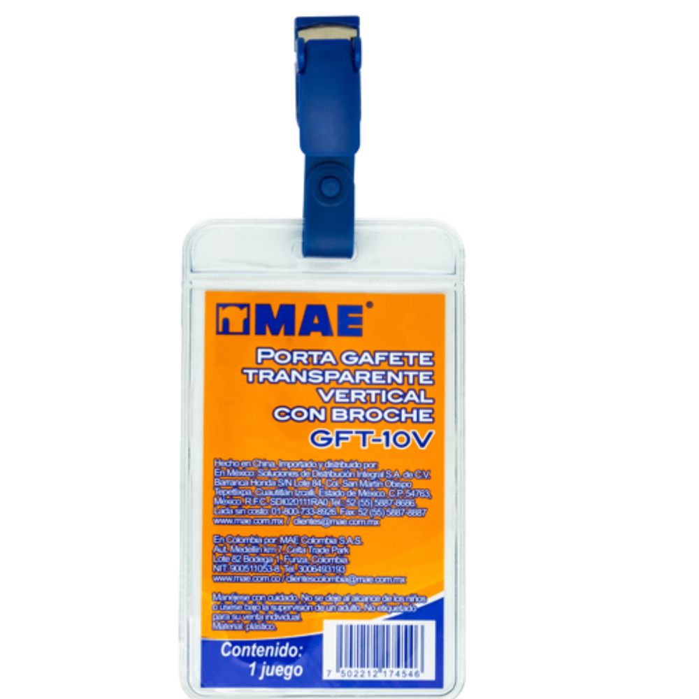 Gafete Transparente Vertical Mae GFT-10V | Con Broche