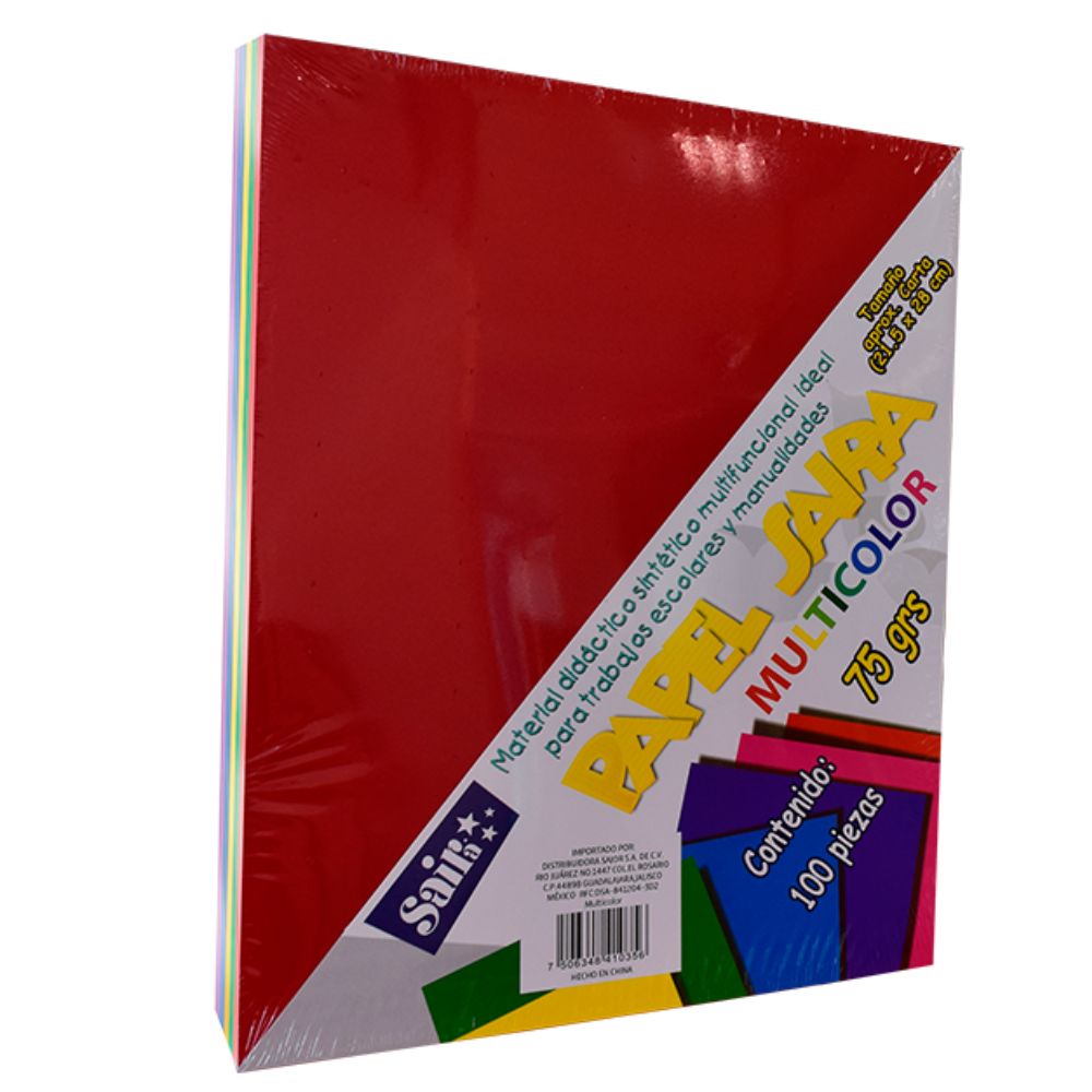 Papel de Color Saira Tamaño Carta | Multicolor 100 Hojas | 75 grs | Sajor