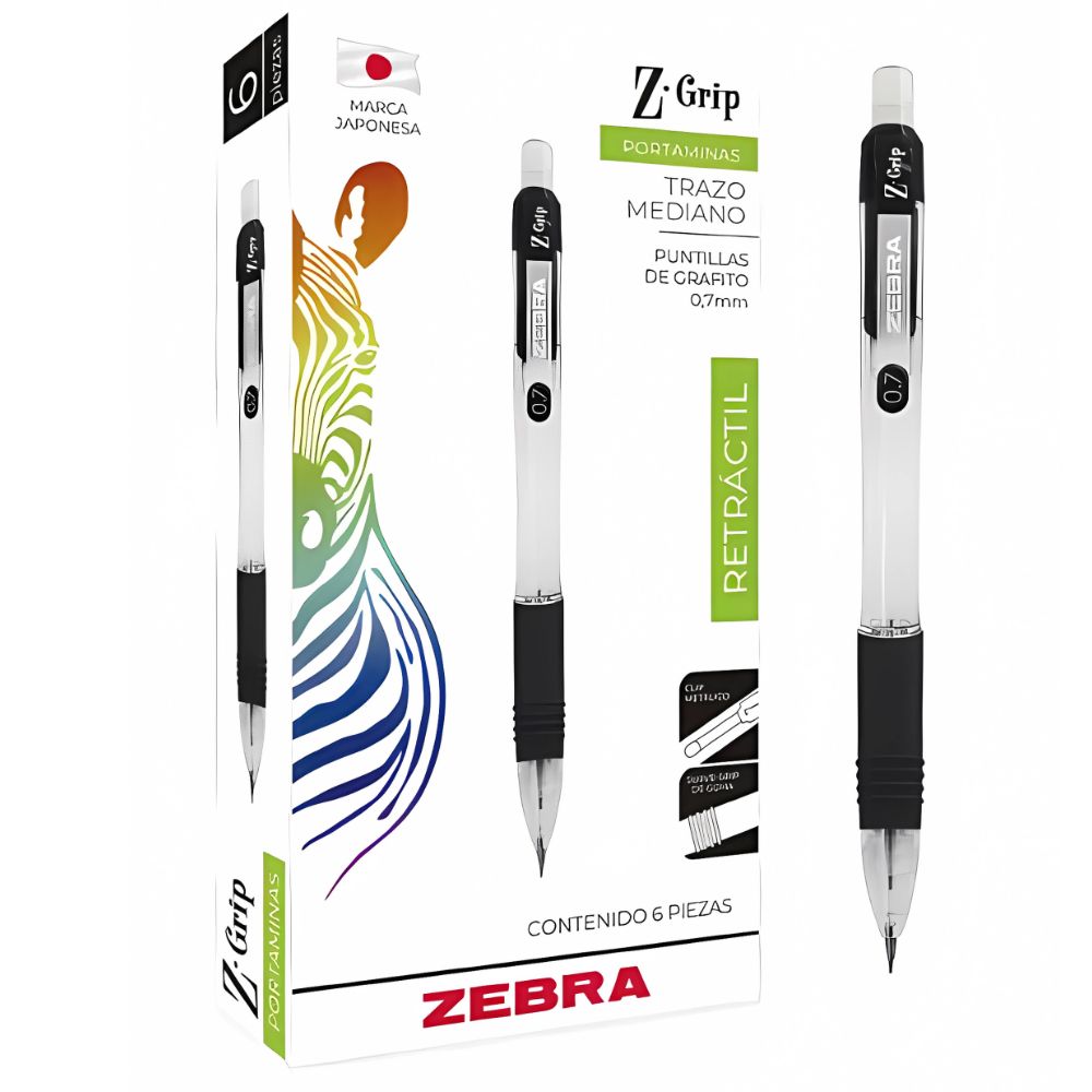 Lapicero Zebra Z-GRIP 0.7mm | Portaminas Retráctil con Goma