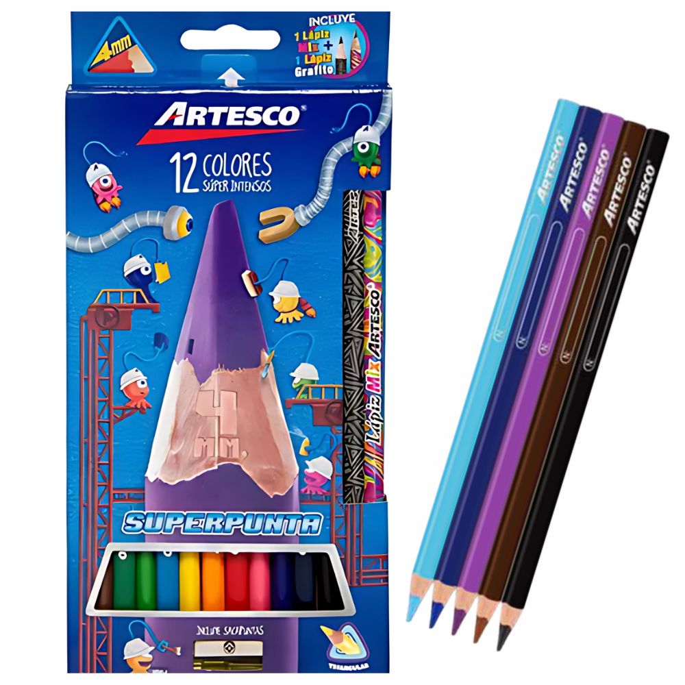 Colores Artesco Triangulares | 12 Piezas, Lápices de Madera Largos