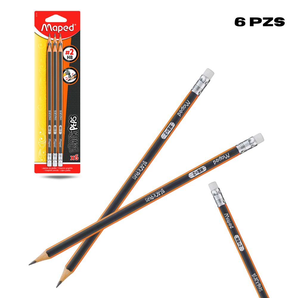 Lápiz de grafito Black peps Maped con 6piezas HB no. 2, triangular