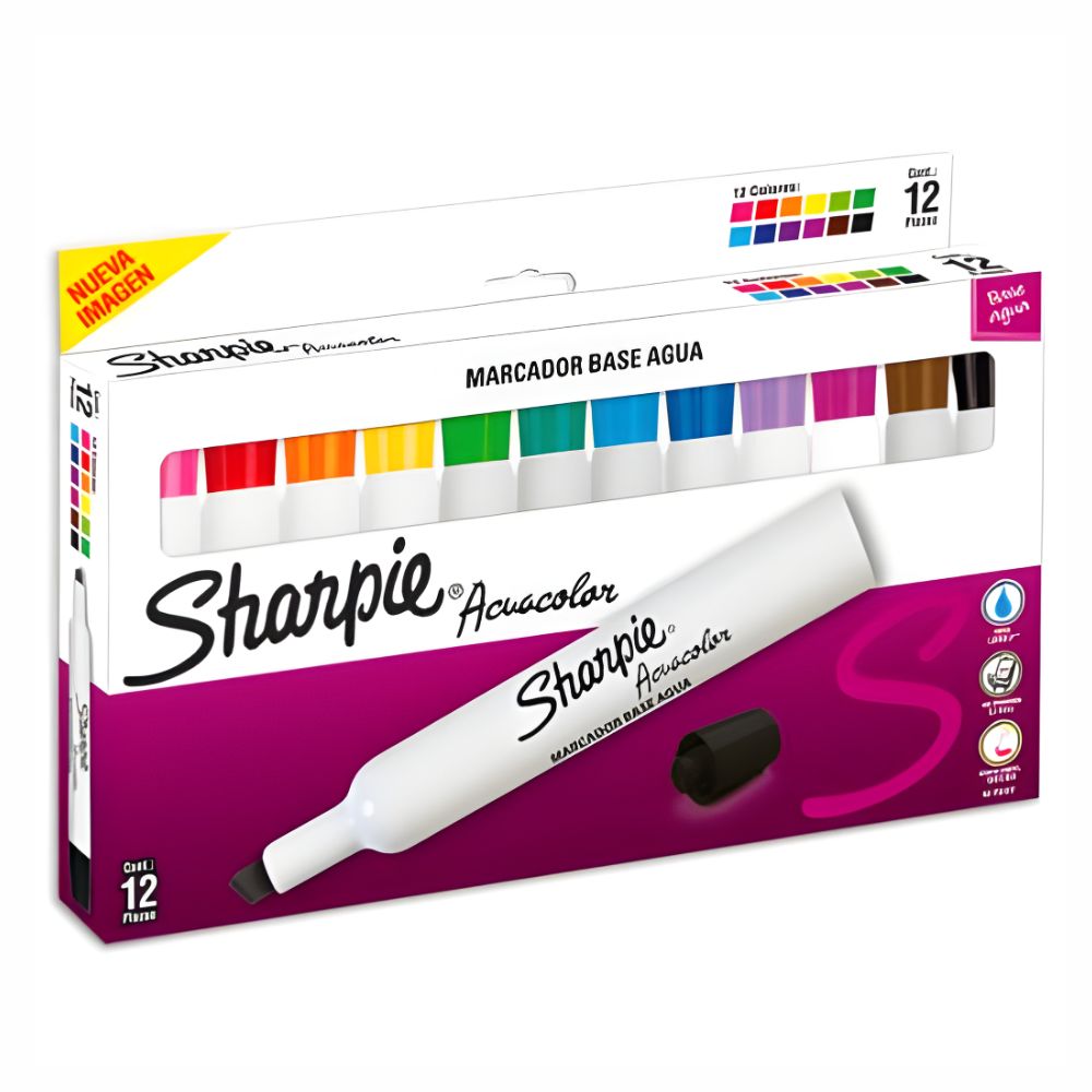 Marcadores SHARPIE Acuacolor Base Agua | Punta Cincel | Estuche 12 colores-2184215