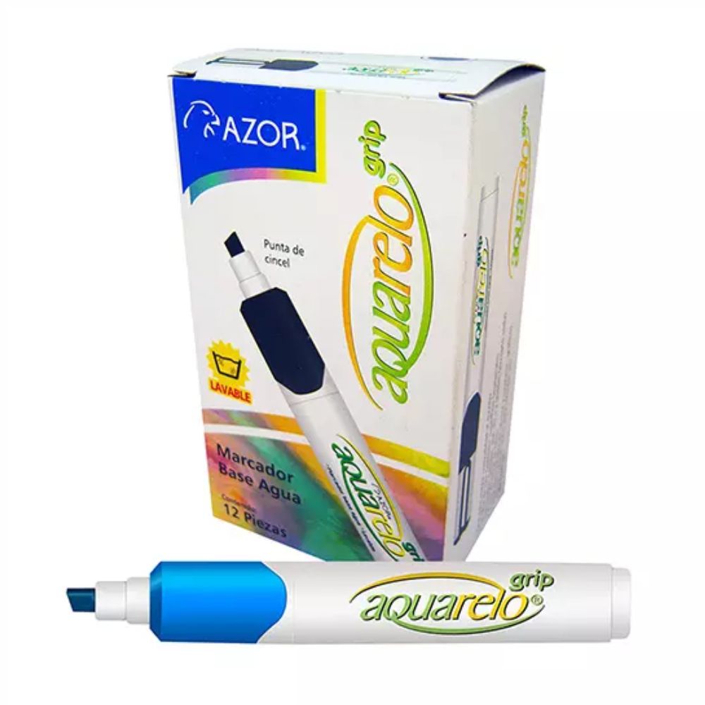 Marcador Lavable Azor Aquarelo Grip | Caja 12 Colores | Punta Cincel