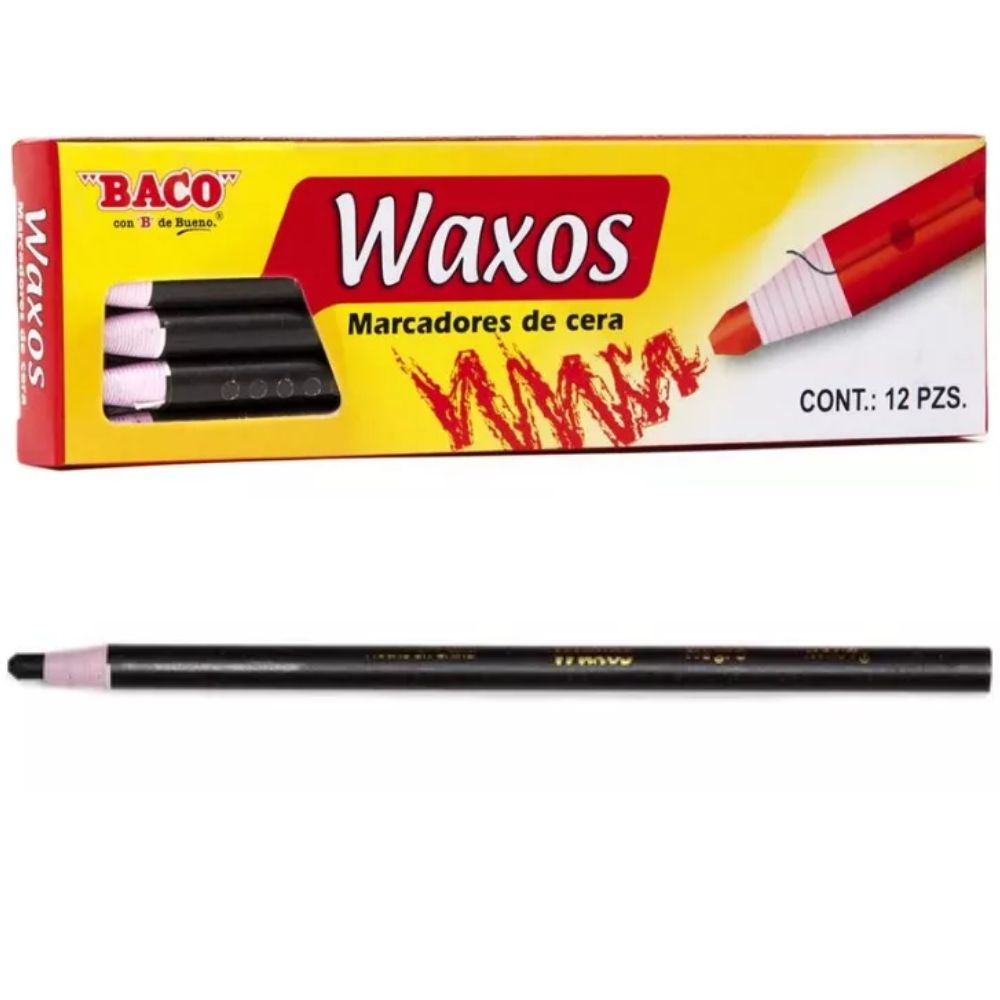 Marcador de Cera Waxos Baco | Trazo Suave | Caja con 12 Piezas | Varios Colores