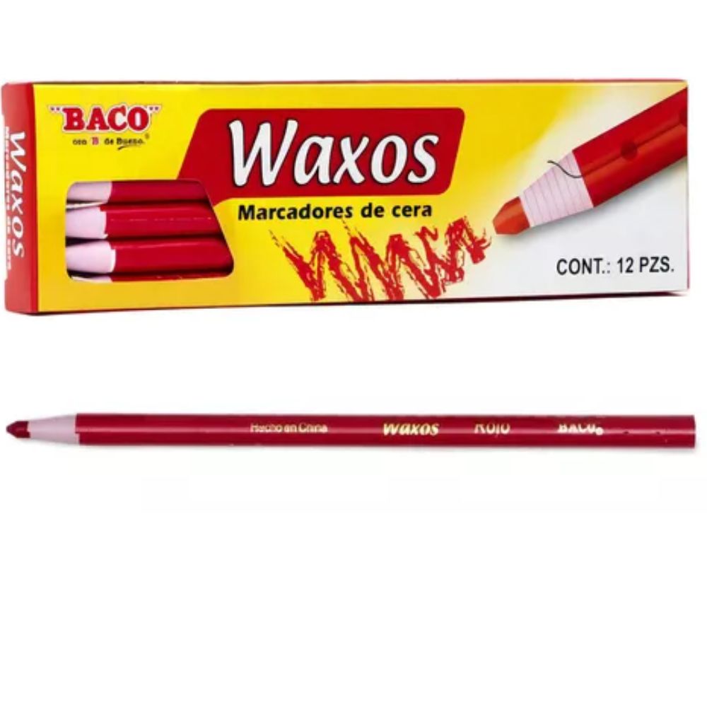 Marcador de Cera Waxos Baco | Trazo Suave | Caja con 12 Piezas | Varios Colores