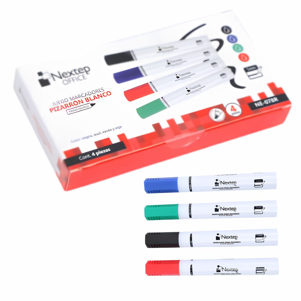 Marcadores para Pizarrón Blanco Nextep ne-078r| Juego de 4 Colores Punta Cincel