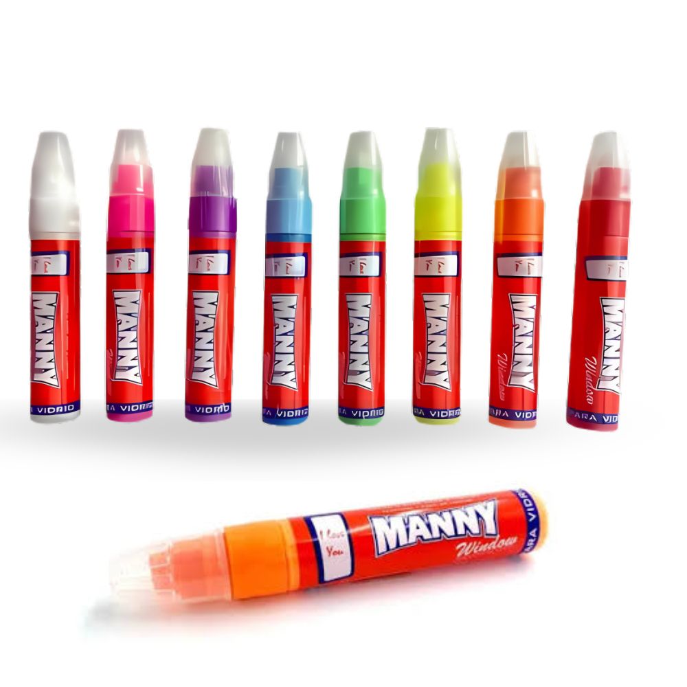 Plumones para Ventanas y Tela MANNY | 8 Colores Brillantes | Borrables y Permanentes