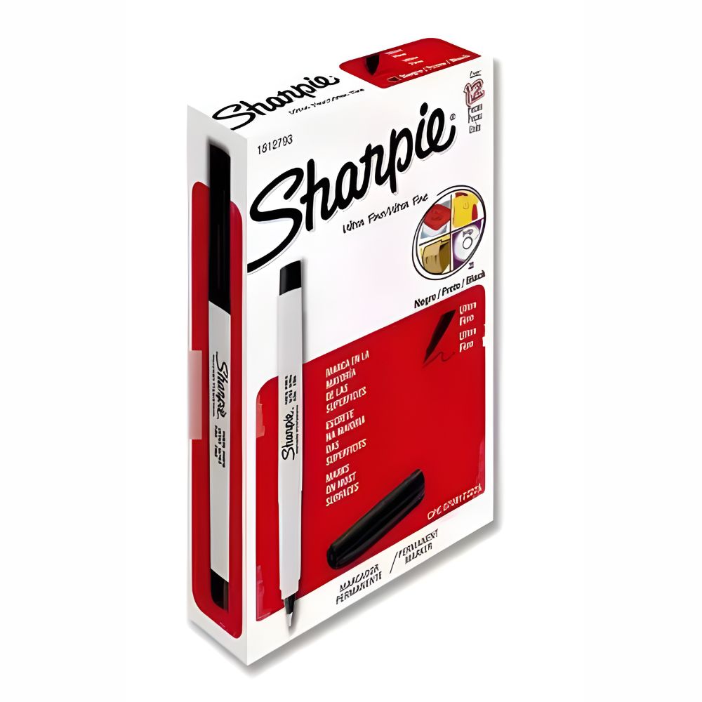 Marcador Permanente Sharpie Ultra Fino Negro | Punta 0.5 mm | Multisuperficie 12 PZ