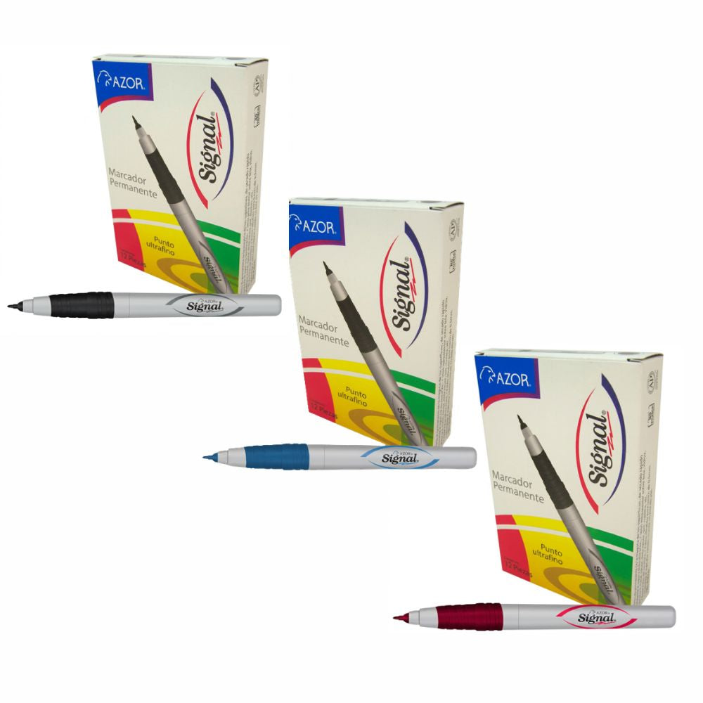 Marcador Permanente Ultra Fino Azor Signal 0.5 mm 12 Pzs