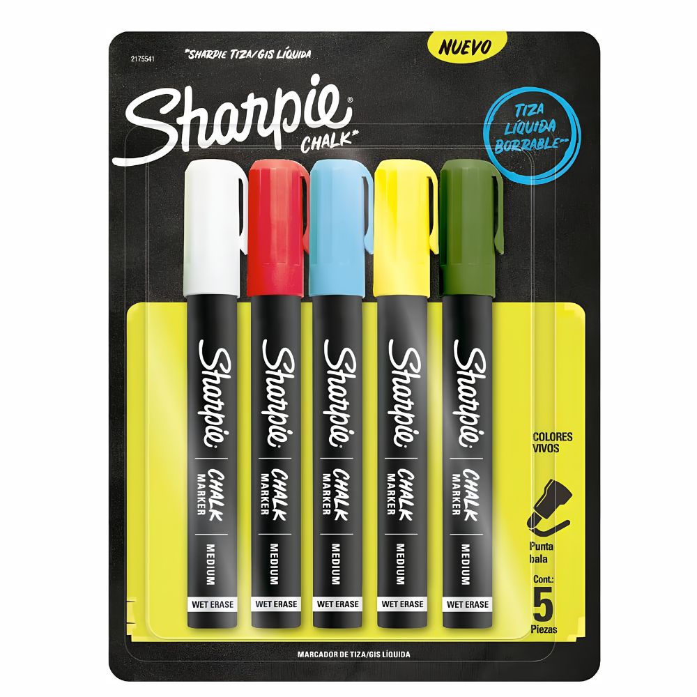 Marcadores Sharpie Chalk de Tiza Líquida para Vidrio y Pizarrón | Blíster 5 Piezas