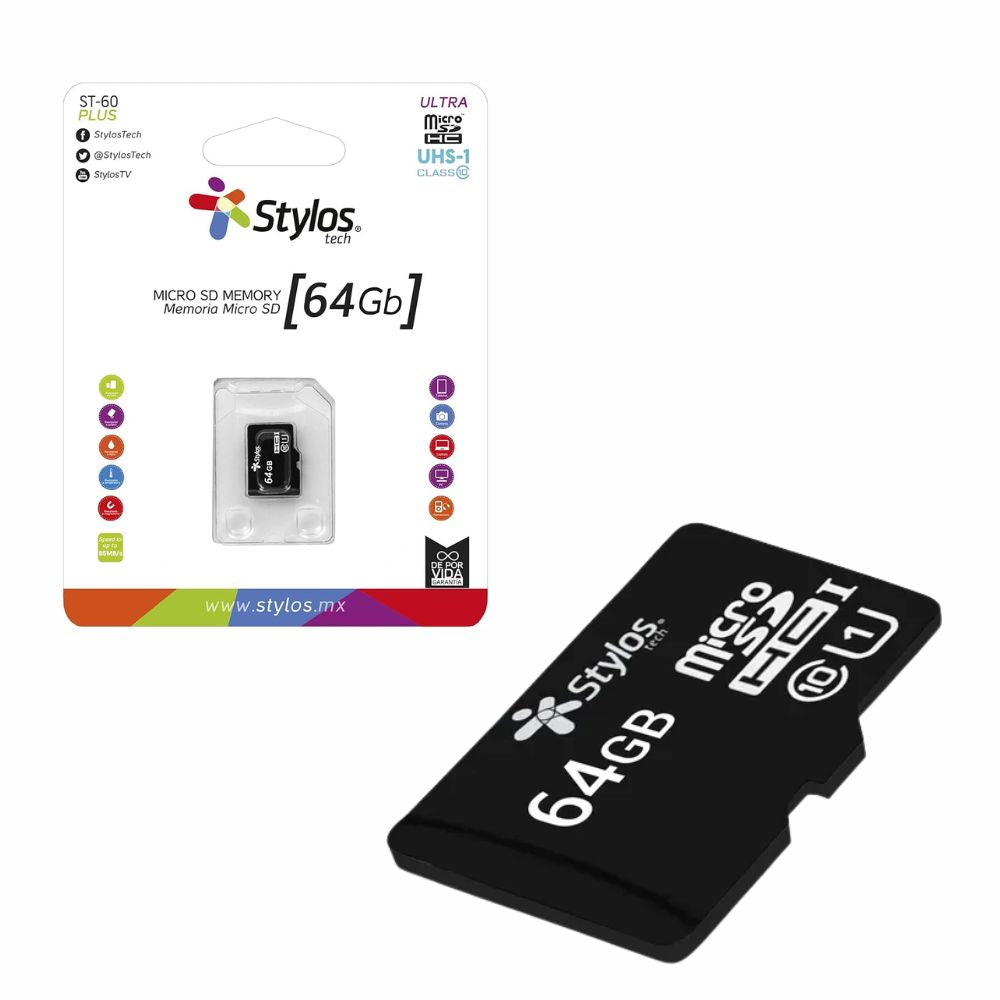 Memoria Micro SD Stylos 64GB | UHS-I Clase 10, 25 MB/s